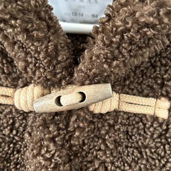 Zara Kids Teddy Duffle Toggle Hooded Coat Brown Size Big Kid 13-14 / 164CM - Picture 8 of 14